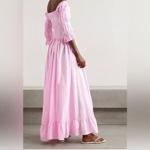 EVARAE Pink Lora off-the-shoulder fil coupé cotton and silk-blend maxi dress